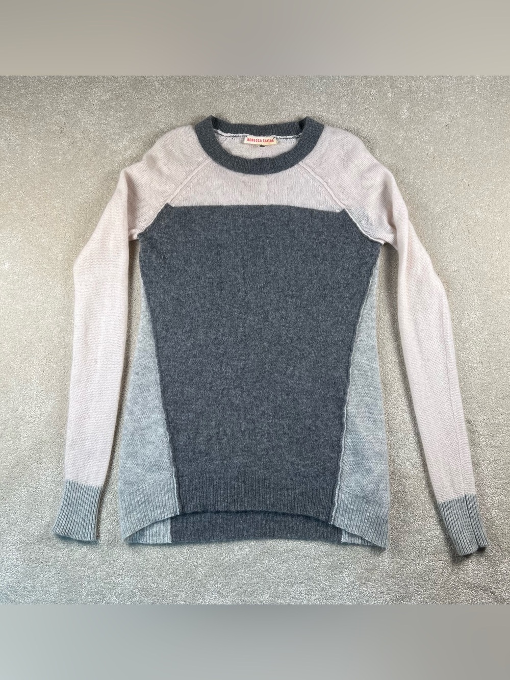 Rebecca Taylor Cashmere Sweater Crew Gray Cream Soft Casual Women's XS